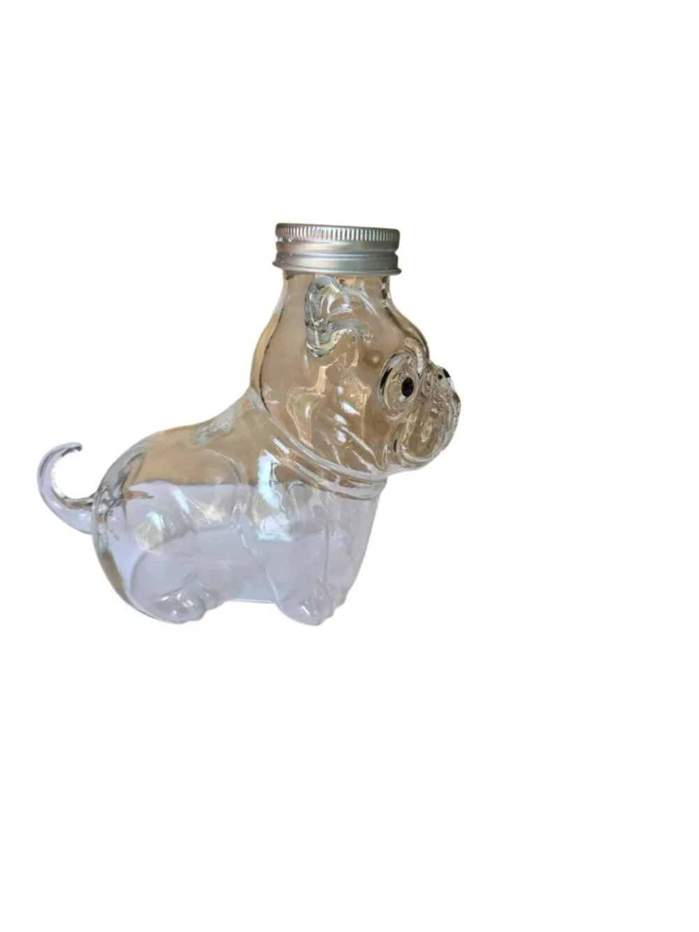 Bulldog Shaped Clear Glass Jar Airtight Lid Storage Dog Treats or Small Items